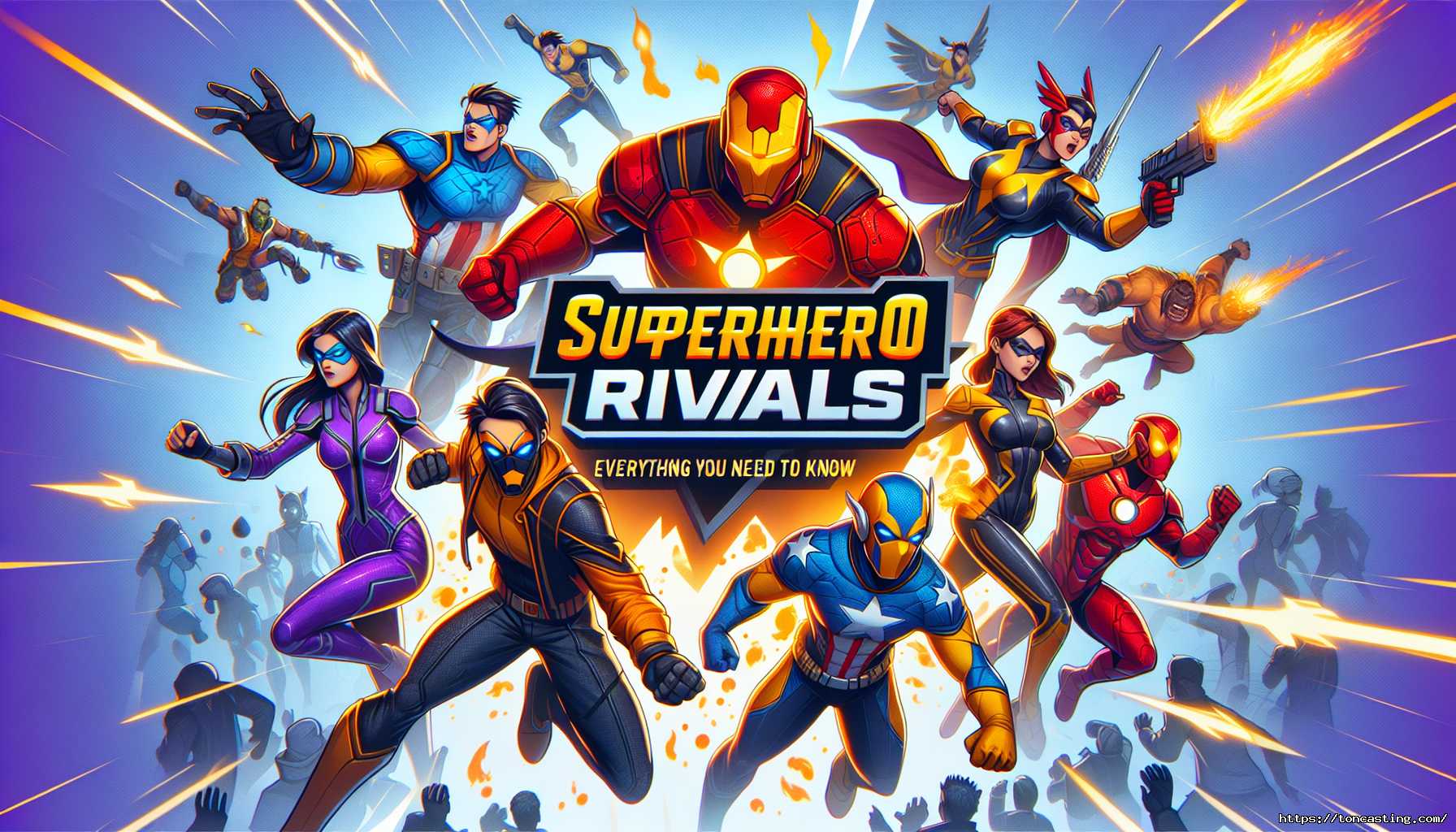 Affiche colorée avec plusieurs super-héros en action, du titre "Superhero Rivals".